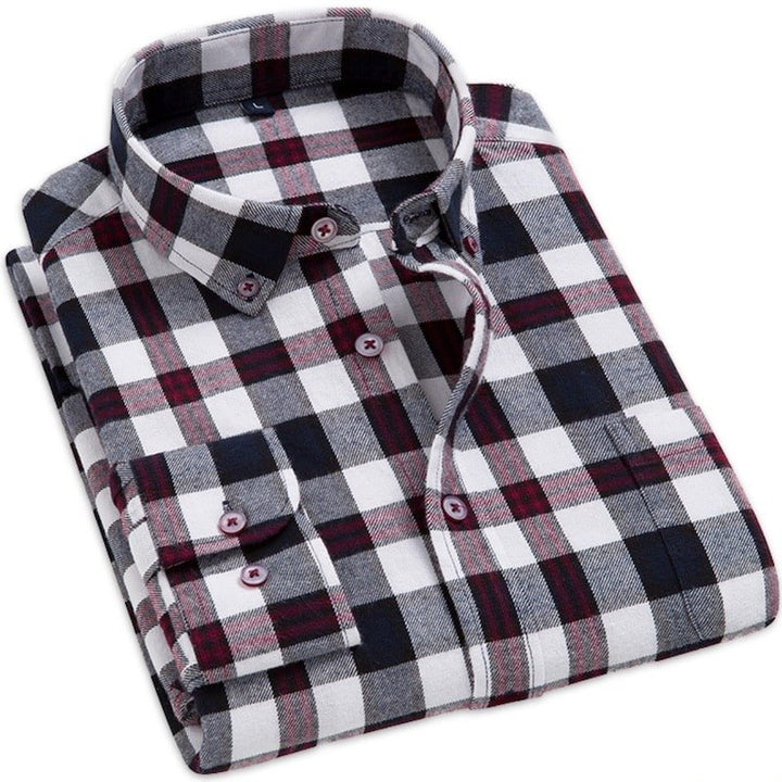 Folded plaid flannel shirt.
