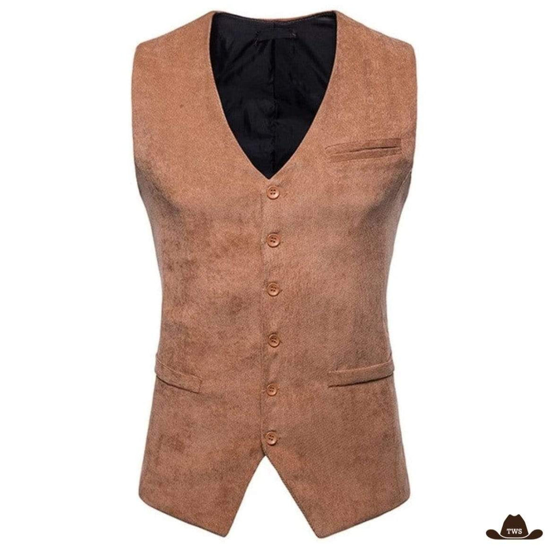 Brown waistcoat with six buttons.